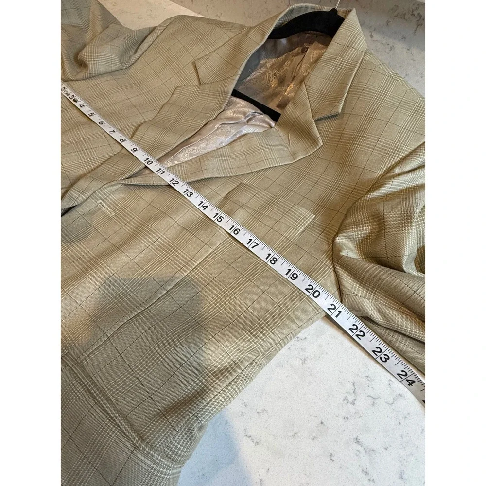 Tariq Fitwell‎ Tailors Mens Tan Glen Plaid Blazer Elbow Patches Bespoke 42R